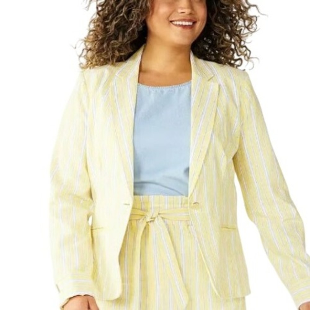 Draper James RSVP Yellow Striped Linen Blend‎ Blazer Jacket Women's XXL